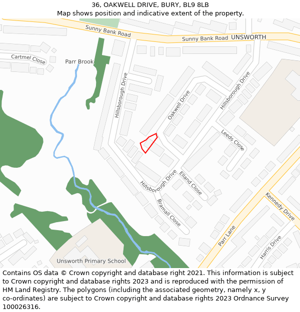 36, OAKWELL DRIVE, BURY, BL9 8LB: Location map and indicative extent of plot