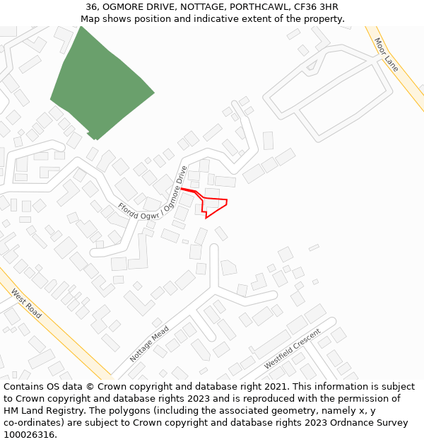 36, OGMORE DRIVE, NOTTAGE, PORTHCAWL, CF36 3HR: Location map and indicative extent of plot