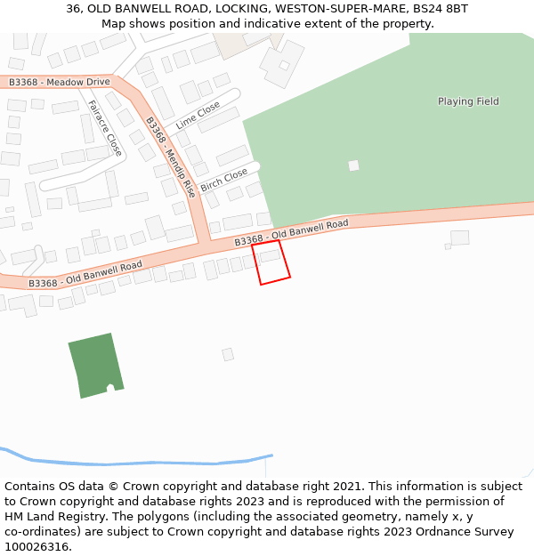 36, OLD BANWELL ROAD, LOCKING, WESTON-SUPER-MARE, BS24 8BT: Location map and indicative extent of plot