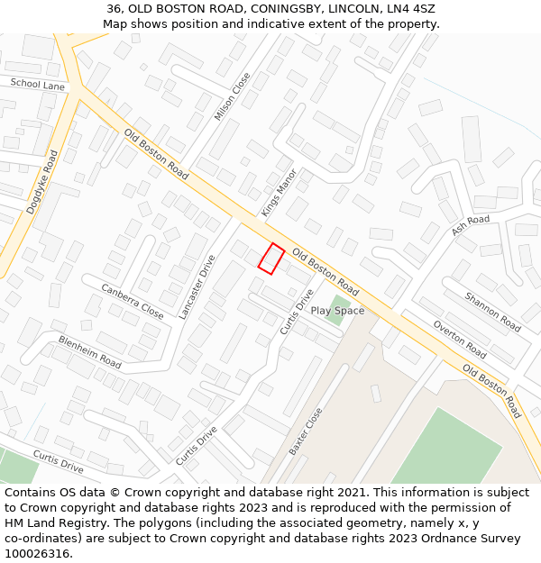 36, OLD BOSTON ROAD, CONINGSBY, LINCOLN, LN4 4SZ: Location map and indicative extent of plot
