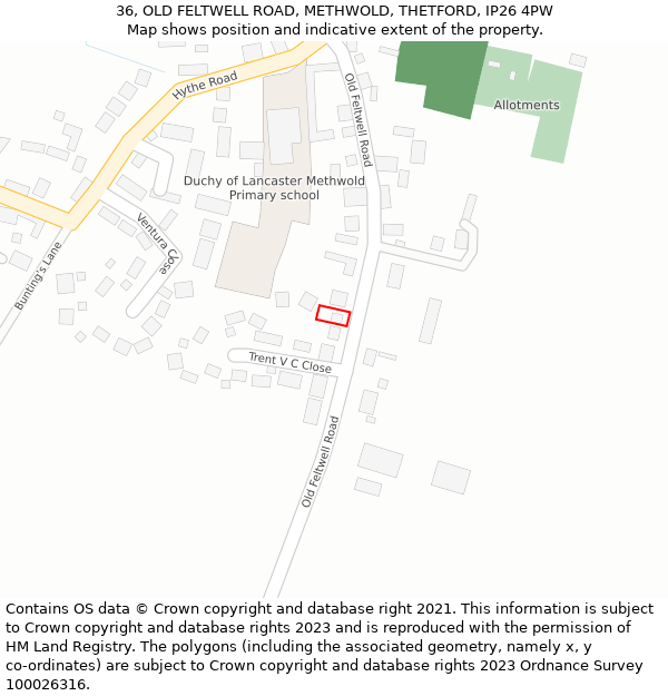 36, OLD FELTWELL ROAD, METHWOLD, THETFORD, IP26 4PW: Location map and indicative extent of plot