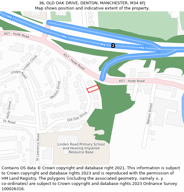 36, OLD OAK DRIVE, DENTON, MANCHESTER, M34 6FJ: Location map and indicative extent of plot