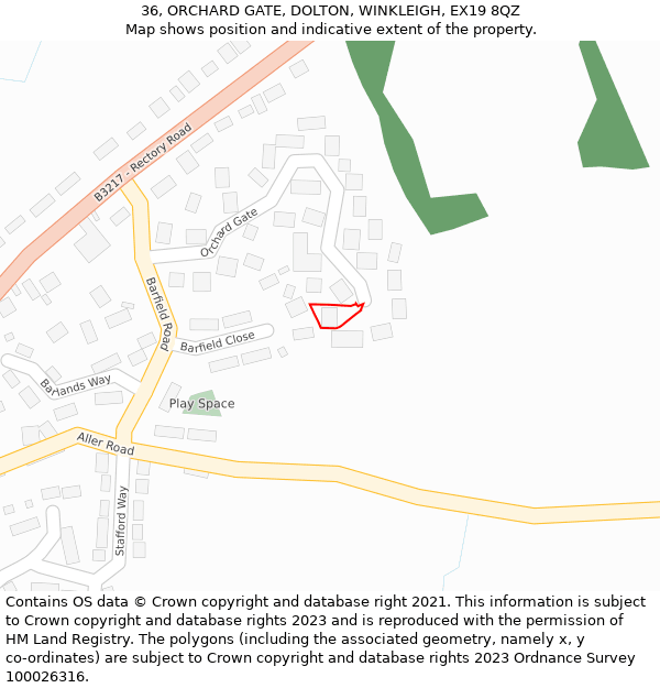 36, ORCHARD GATE, DOLTON, WINKLEIGH, EX19 8QZ: Location map and indicative extent of plot