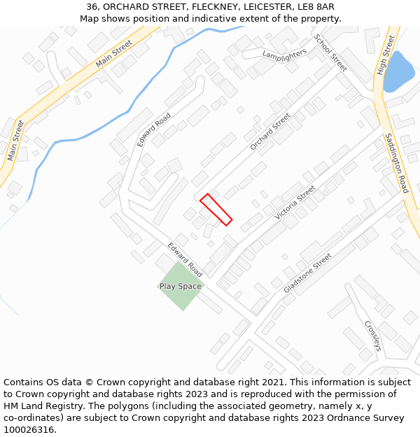 36, ORCHARD STREET, FLECKNEY, LEICESTER, LE8 8AR: Location map and indicative extent of plot