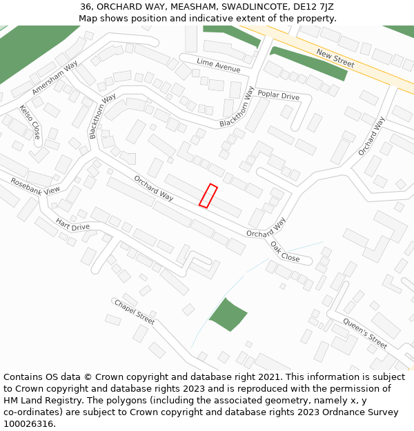 36, ORCHARD WAY, MEASHAM, SWADLINCOTE, DE12 7JZ: Location map and indicative extent of plot