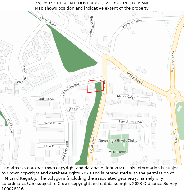 36, PARK CRESCENT, DOVERIDGE, ASHBOURNE, DE6 5NE: Location map and indicative extent of plot