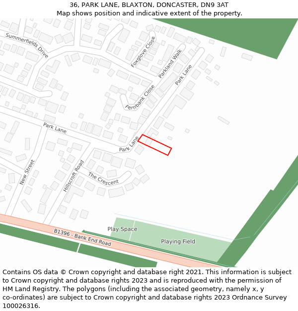 36, PARK LANE, BLAXTON, DONCASTER, DN9 3AT: Location map and indicative extent of plot