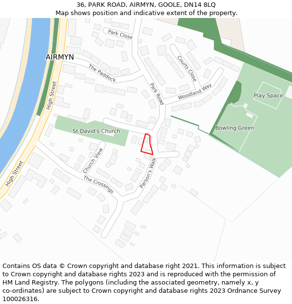 36, PARK ROAD, AIRMYN, GOOLE, DN14 8LQ: Location map and indicative extent of plot