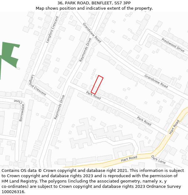 36, PARK ROAD, BENFLEET, SS7 3PP: Location map and indicative extent of plot
