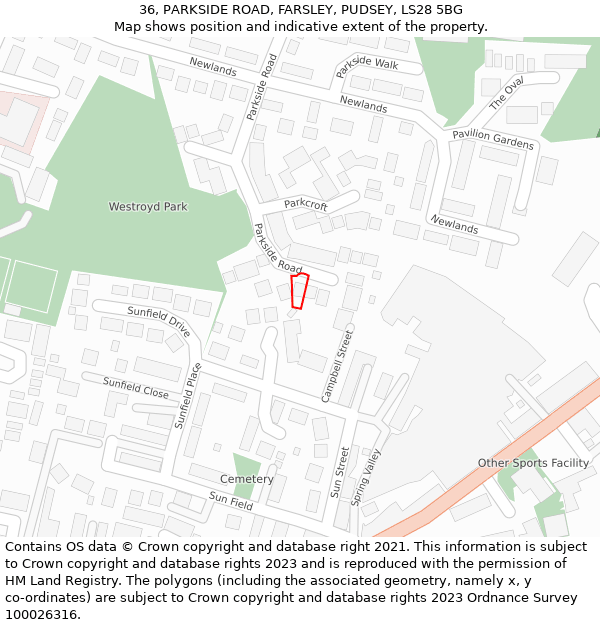 36, PARKSIDE ROAD, FARSLEY, PUDSEY, LS28 5BG: Location map and indicative extent of plot