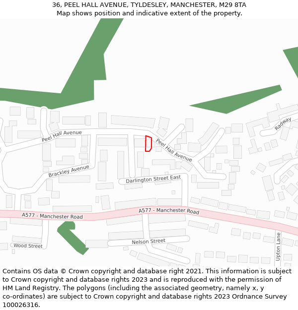 36, PEEL HALL AVENUE, TYLDESLEY, MANCHESTER, M29 8TA: Location map and indicative extent of plot