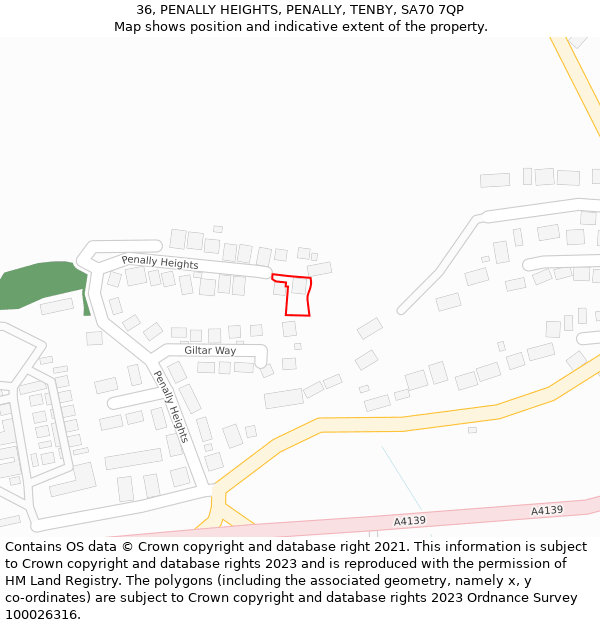 36, PENALLY HEIGHTS, PENALLY, TENBY, SA70 7QP: Location map and indicative extent of plot