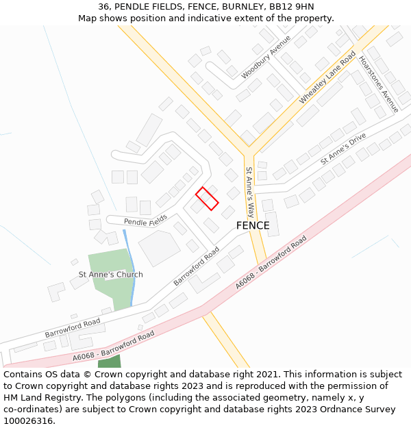36, PENDLE FIELDS, FENCE, BURNLEY, BB12 9HN: Location map and indicative extent of plot