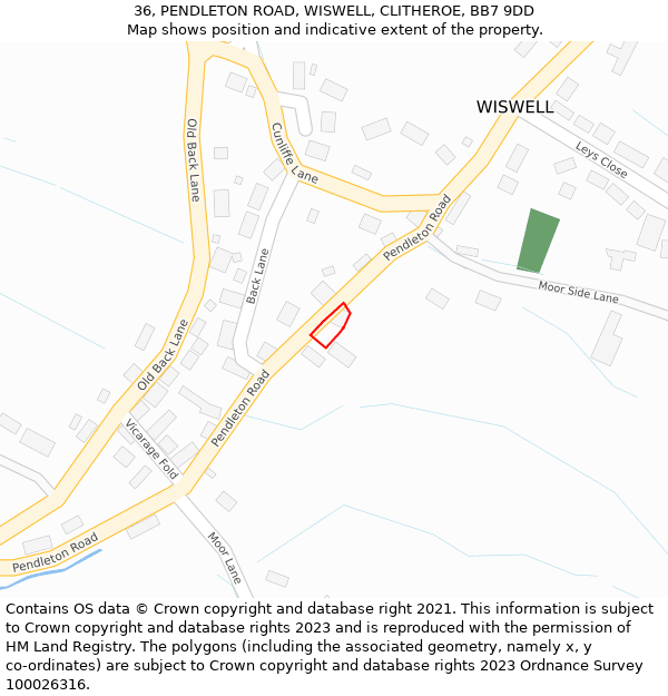 36, PENDLETON ROAD, WISWELL, CLITHEROE, BB7 9DD: Location map and indicative extent of plot