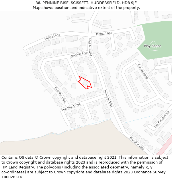 36, PENNINE RISE, SCISSETT, HUDDERSFIELD, HD8 9JE: Location map and indicative extent of plot