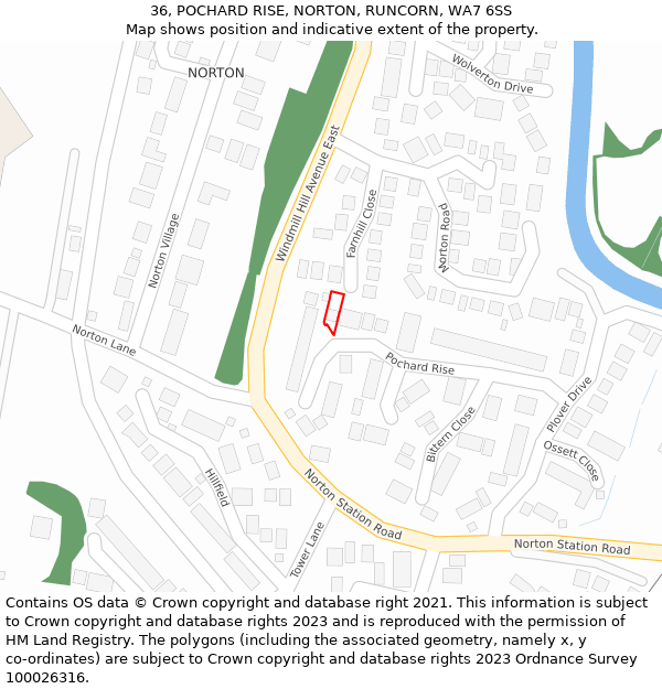 36, POCHARD RISE, NORTON, RUNCORN, WA7 6SS: Location map and indicative extent of plot