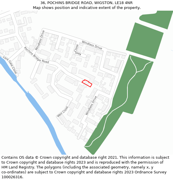 36, POCHINS BRIDGE ROAD, WIGSTON, LE18 4NR: Location map and indicative extent of plot