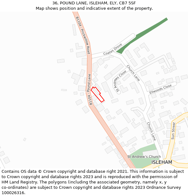 36, POUND LANE, ISLEHAM, ELY, CB7 5SF: Location map and indicative extent of plot