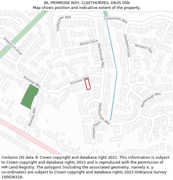 36, PRIMROSE WAY, CLEETHORPES, DN35 0SN: Location map and indicative extent of plot