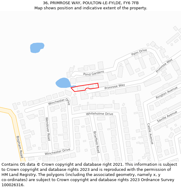 36, PRIMROSE WAY, POULTON-LE-FYLDE, FY6 7FB: Location map and indicative extent of plot