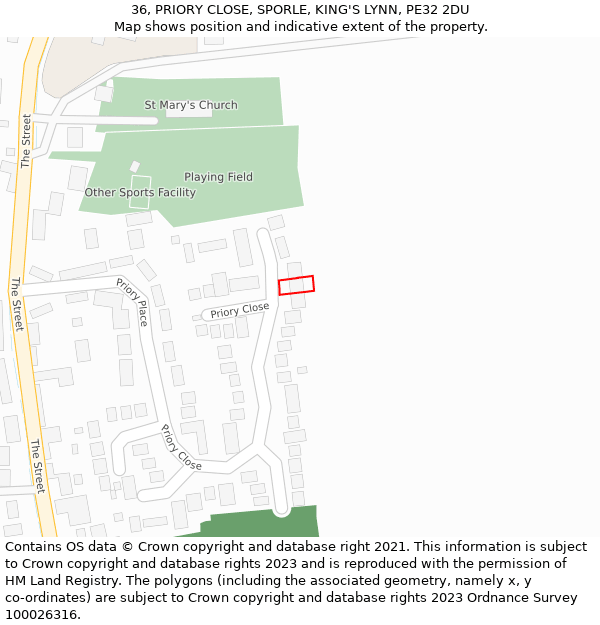 36, PRIORY CLOSE, SPORLE, KING'S LYNN, PE32 2DU: Location map and indicative extent of plot