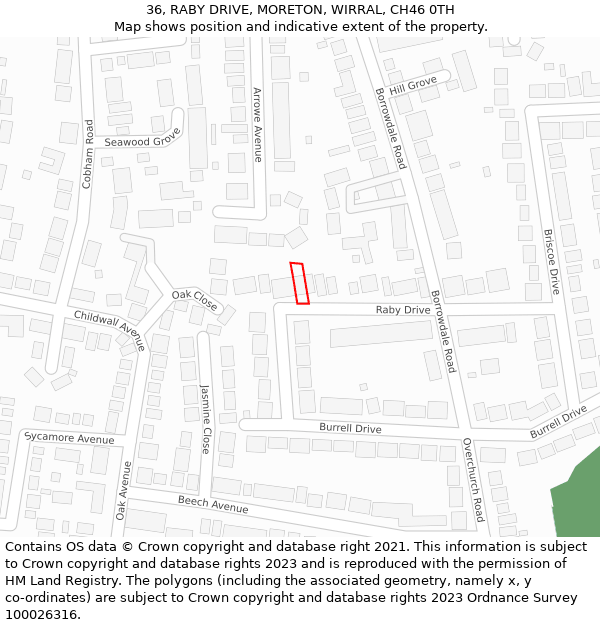 36, RABY DRIVE, MORETON, WIRRAL, CH46 0TH: Location map and indicative extent of plot