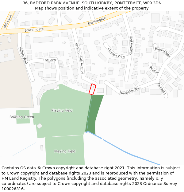 36, RADFORD PARK AVENUE, SOUTH KIRKBY, PONTEFRACT, WF9 3DN: Location map and indicative extent of plot