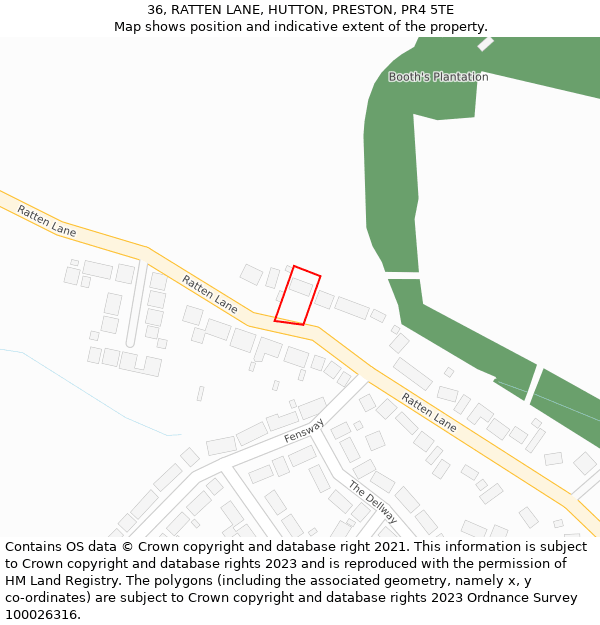 36, RATTEN LANE, HUTTON, PRESTON, PR4 5TE: Location map and indicative extent of plot