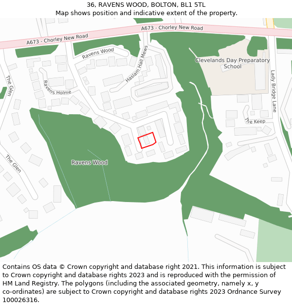 36, RAVENS WOOD, BOLTON, BL1 5TL: Location map and indicative extent of plot