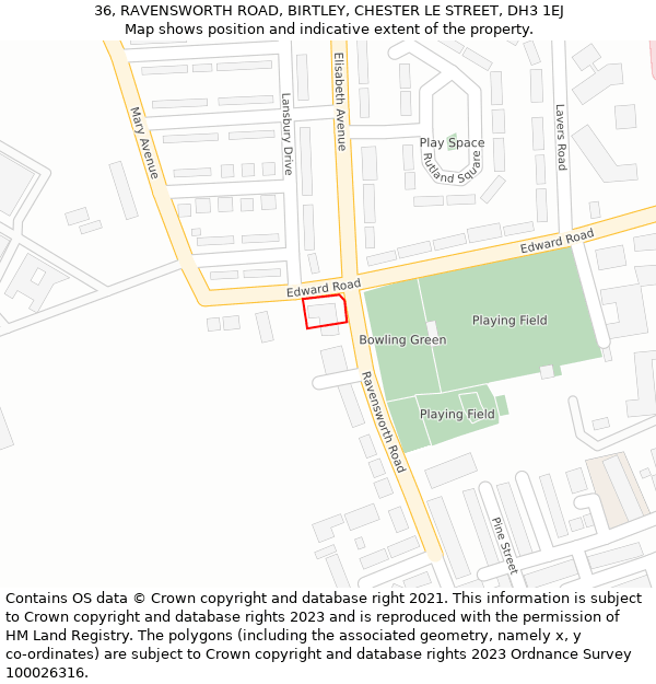 36, RAVENSWORTH ROAD, BIRTLEY, CHESTER LE STREET, DH3 1EJ: Location map and indicative extent of plot