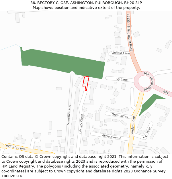 36, RECTORY CLOSE, ASHINGTON, PULBOROUGH, RH20 3LP: Location map and indicative extent of plot