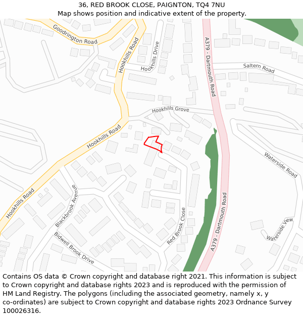 36, RED BROOK CLOSE, PAIGNTON, TQ4 7NU: Location map and indicative extent of plot