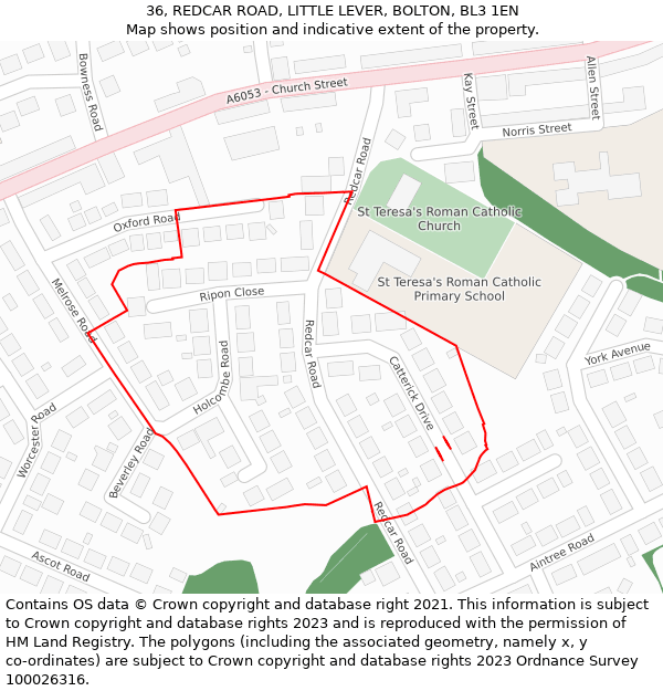 36, REDCAR ROAD, LITTLE LEVER, BOLTON, BL3 1EN: Location map and indicative extent of plot