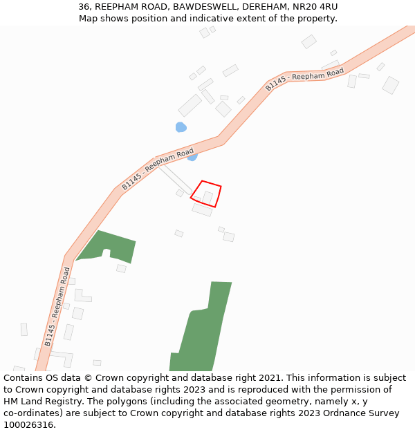 36, REEPHAM ROAD, BAWDESWELL, DEREHAM, NR20 4RU: Location map and indicative extent of plot