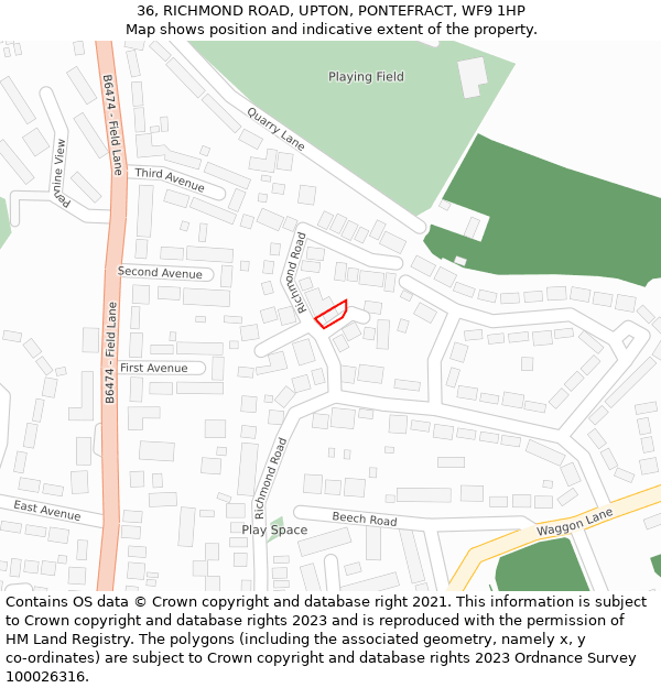 36, RICHMOND ROAD, UPTON, PONTEFRACT, WF9 1HP: Location map and indicative extent of plot