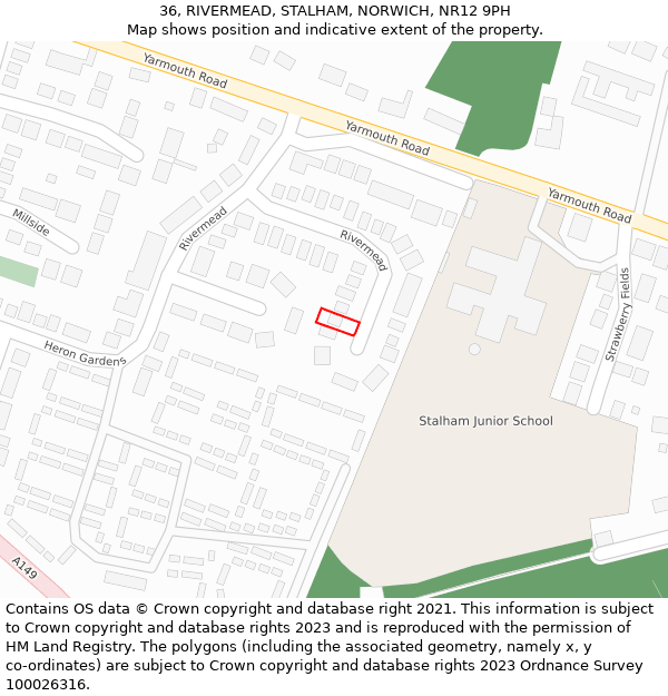 36, RIVERMEAD, STALHAM, NORWICH, NR12 9PH: Location map and indicative extent of plot