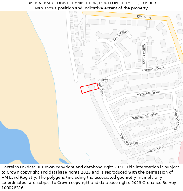 36, RIVERSIDE DRIVE, HAMBLETON, POULTON-LE-FYLDE, FY6 9EB: Location map and indicative extent of plot