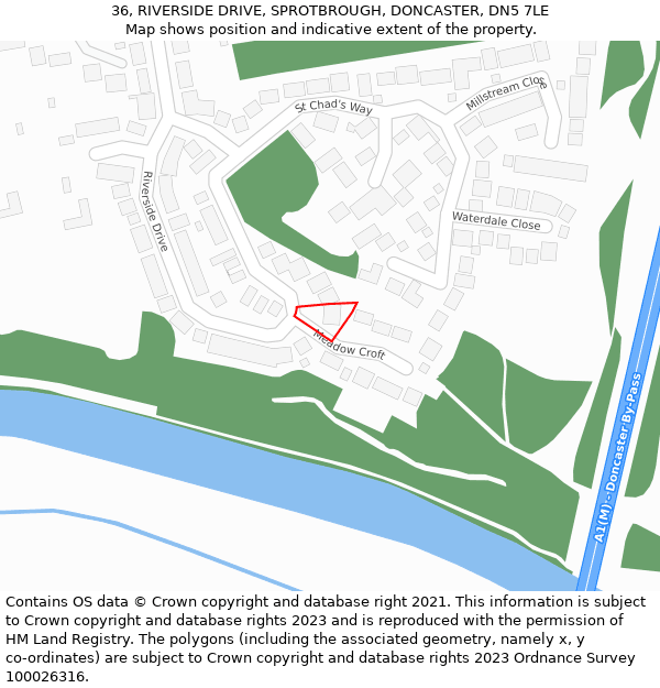 36, RIVERSIDE DRIVE, SPROTBROUGH, DONCASTER, DN5 7LE: Location map and indicative extent of plot