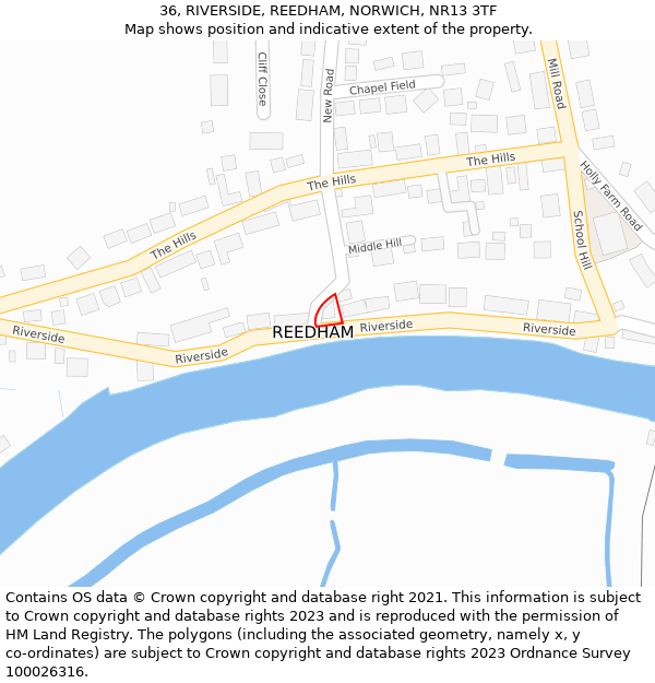 36, RIVERSIDE, REEDHAM, NORWICH, NR13 3TF: Location map and indicative extent of plot