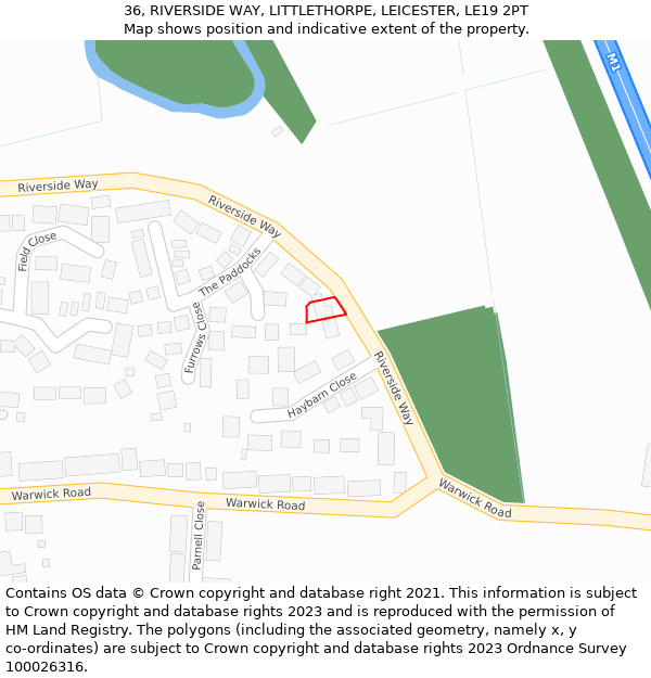 36, RIVERSIDE WAY, LITTLETHORPE, LEICESTER, LE19 2PT: Location map and indicative extent of plot