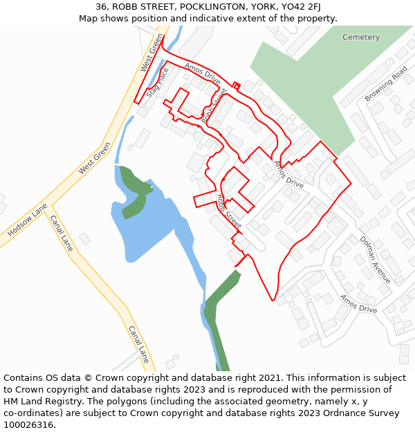 36, ROBB STREET, POCKLINGTON, YORK, YO42 2FJ: Location map and indicative extent of plot