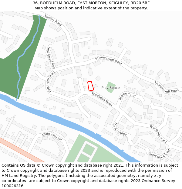 36, ROEDHELM ROAD, EAST MORTON, KEIGHLEY, BD20 5RF: Location map and indicative extent of plot