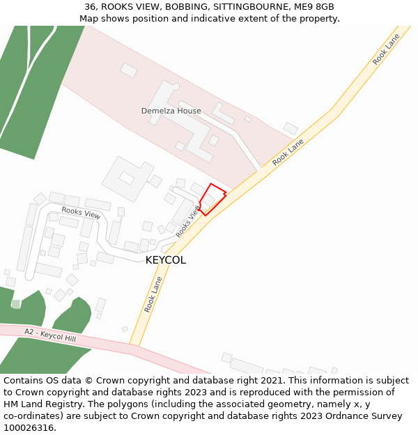 36, ROOKS VIEW, BOBBING, SITTINGBOURNE, ME9 8GB: Location map and indicative extent of plot