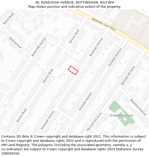 36, ROSELEIGH AVENUE, NOTTINGHAM, NG3 6FH: Location map and indicative extent of plot