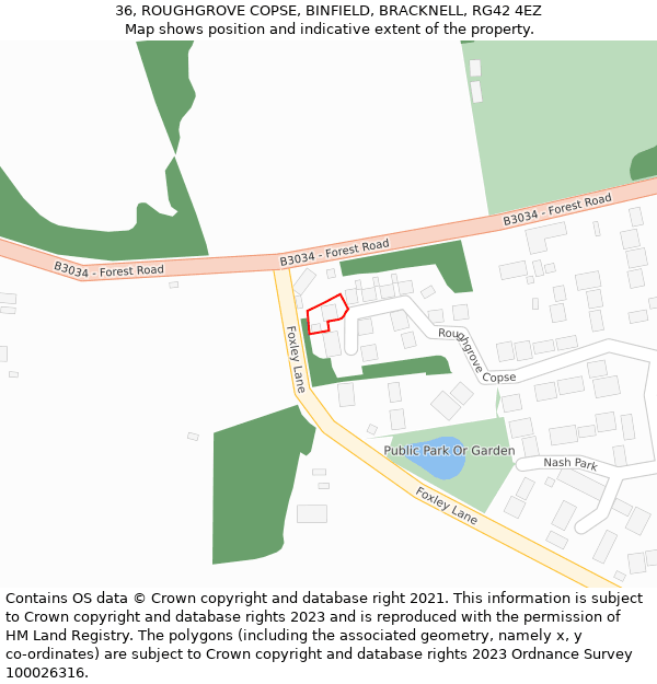 36, ROUGHGROVE COPSE, BINFIELD, BRACKNELL, RG42 4EZ: Location map and indicative extent of plot