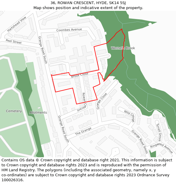 36, ROWAN CRESCENT, HYDE, SK14 5SJ: Location map and indicative extent of plot