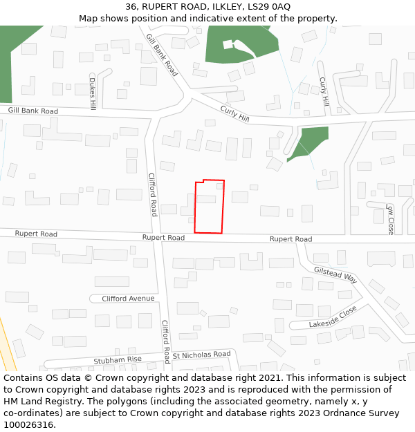 36, RUPERT ROAD, ILKLEY, LS29 0AQ: Location map and indicative extent of plot