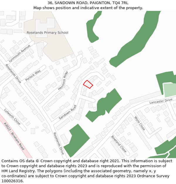 36, SANDOWN ROAD, PAIGNTON, TQ4 7RL: Location map and indicative extent of plot