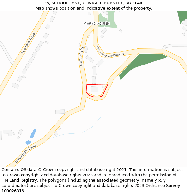 36, SCHOOL LANE, CLIVIGER, BURNLEY, BB10 4RJ: Location map and indicative extent of plot