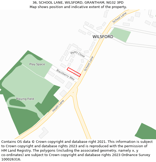 36, SCHOOL LANE, WILSFORD, GRANTHAM, NG32 3PD: Location map and indicative extent of plot